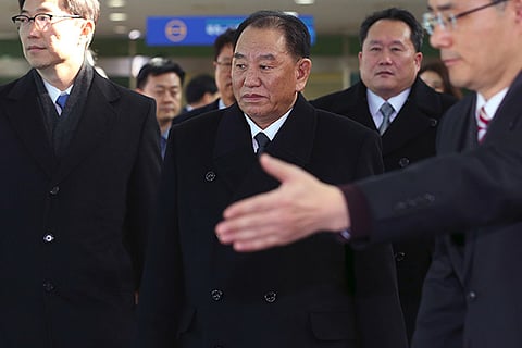 Kim Yong Chol (C), who leads a North Korean high-level delegation