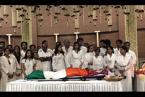 Mortal remains of Sridevi wrapped in tricolour, to be cremated with state honours