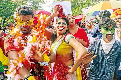 Youngsters take part in a queer rally