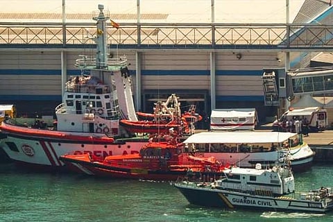 The Open Arms rescue boat, arrives to port carrying migrants rescued off Libya