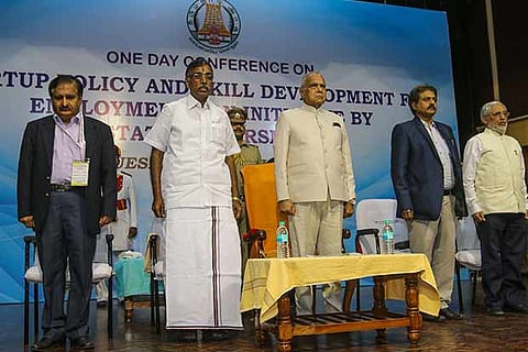 Governor Banwarilal Purohit and Higher Education Minister KP Anbalagan at an event