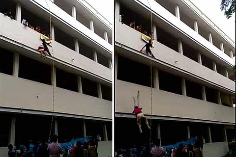 Screenshots from a video shows the girl hitting the sunshade