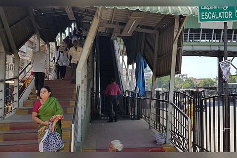 The escalator connecting GST Road to the railway station has not been working for more than 10 days