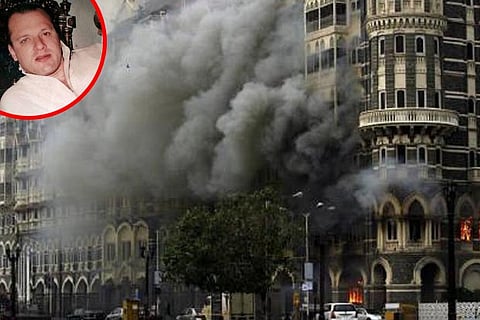 File photo of The Taj Mahal hotel in smoke during a gun battle (Inset: David Headley)