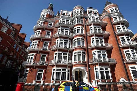 The Ecuadorian embassy, where Julian Assange remains inside, in central London, Britain