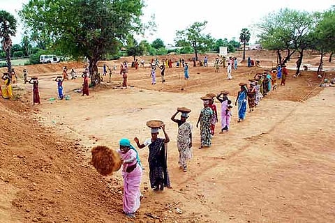 A file photo of MGNREGA workers taking up desilting works