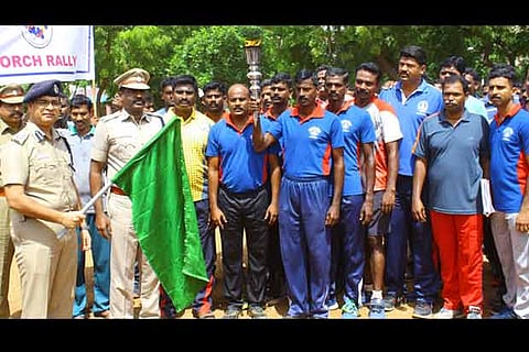 DIG, Madurai Range, Pradip Kumar flags off a torch relay in Madurai on Thursday