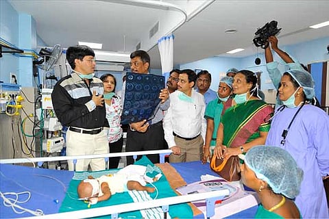 J Radhakrishnan inspects the paediatric ICU at the Vellore government medical college hospital