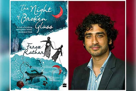 (L) Cover of the book The Night of Broken Glass and (R) Author Feroz Rather