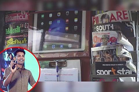 Magazines, an iPad Pro and smart speaker inside Annadurai?s (Inset) auto