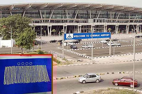 File photo of Chennai Airport (Inset: The gold found seized from a passenger in the airport)