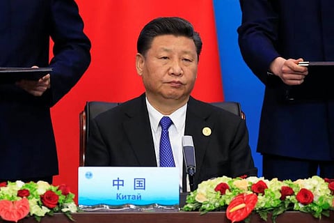 Chinese President Xi Jinping at a signing ceremony during Shanghai Cooperation Organization summit