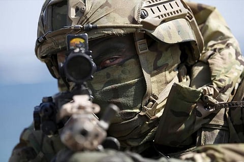 A US Marine takes part in a US-South Korea joint landing operation drill