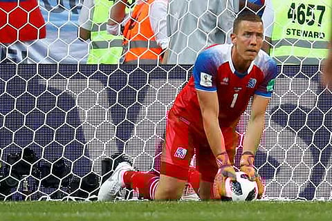 Iceland's Hannes Por Halldorsson in action