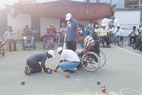 Members of DPO Ektha play boccia in the city