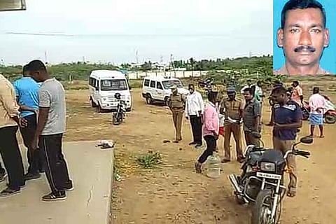 Police inspecting the spot where the murder took place; P Mohan Raj (inset)