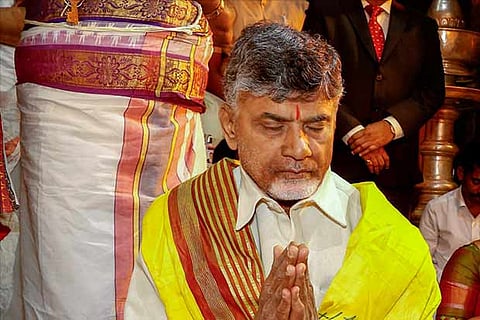 Chandrababu Naidu at Tirupathi.(PTI)
