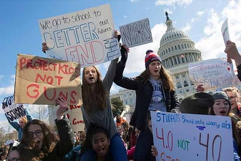 Students protest out Senate building in the US, for gun control