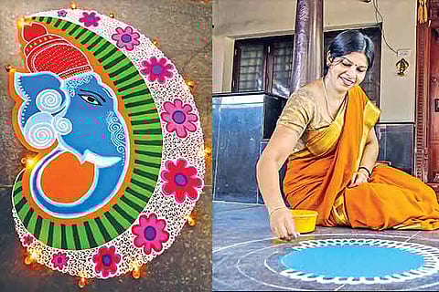 (Right) Shanthi Sridharan, Homemaker and kolam expert