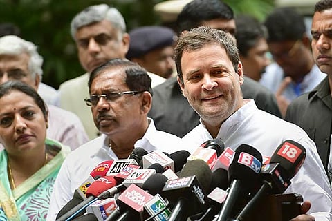 Congress President Rahul Gandhi addresses the media in Bengaluru