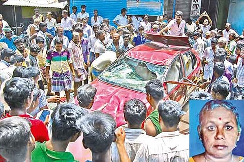 The car that was damaged (top); Rukmani (inset)