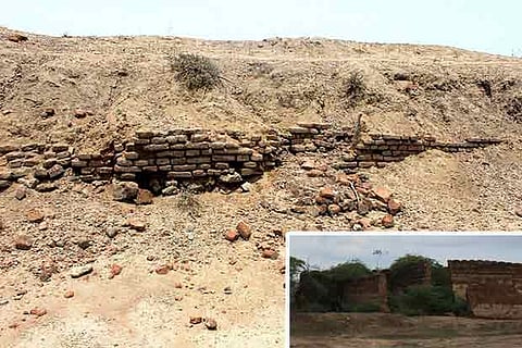 The basement of the fort and the dilapidated walls of the ancient structure near RS Mangalam