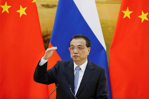 Chinese Premier Li Keqiang  at the Great Hall of the People in Beij attends a news conference