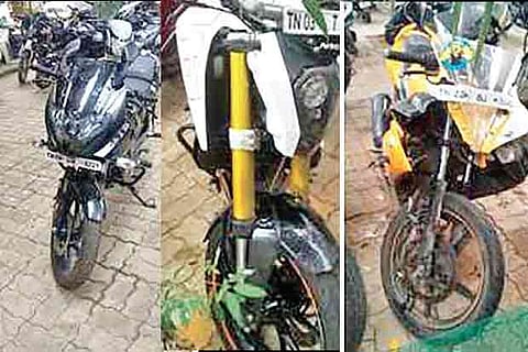 Bikes seized from riders by Chennai traffic police 