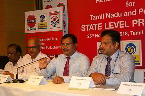 Top officials of oil firms at a press meet held on Friday in Chennai