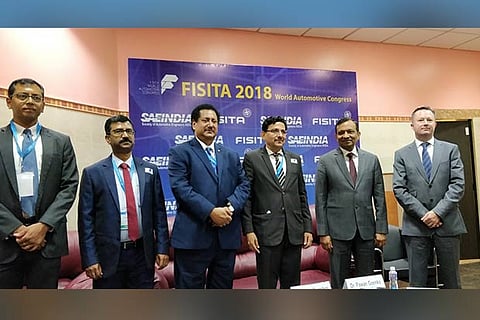 (L-R) Arvind Balaji, K Venkatraj, Murali Iyer, Bharadwaj, Pawan K Goenka and Chris Mason of FISITA