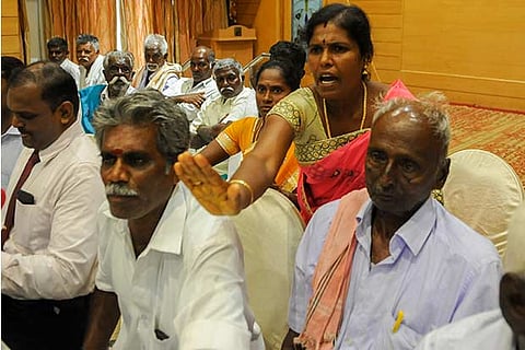 Residents of villages near the Sterlite copper unit during the press conference in Chennai