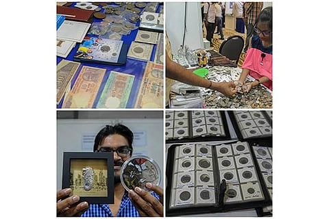 Coins from various periods and in different materials on display