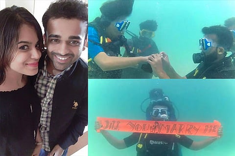 Shruti and Tarunay; screenshots from a video of the underwater proposal