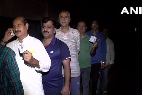 Voting underway for the third phase of urban local body polls at a polling station in Samba
