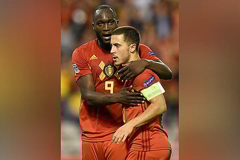 Eden Hazard (right) played a part in Romelu Lukaku?s second goal