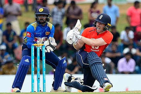 England captain Eoin Morgan plays a shot en route to his knock of 92 against Sri Lanka in second ODI