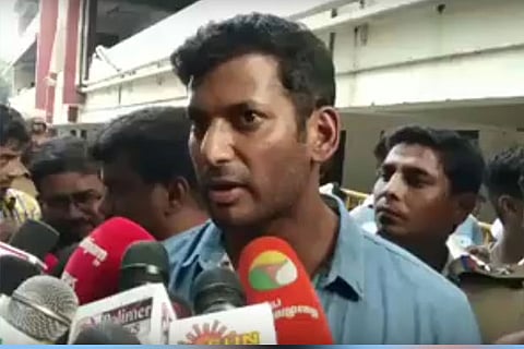 Vishal addressing the media in Chennai on Wednesday