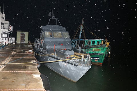 The boat of Pudukkottai fishermen seized by the island nation?s navy anchored in Sri Lanka
