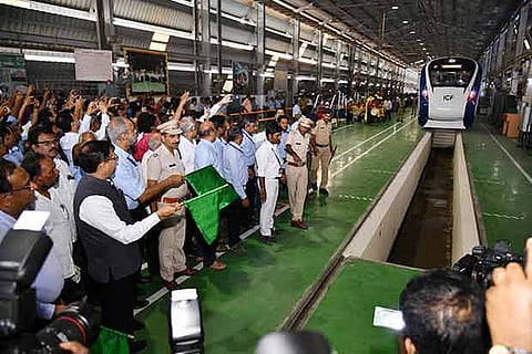 Railway Board chairman Ashwani Lohani and ICF GM Sudhanshu Mani flag off the train on Monday