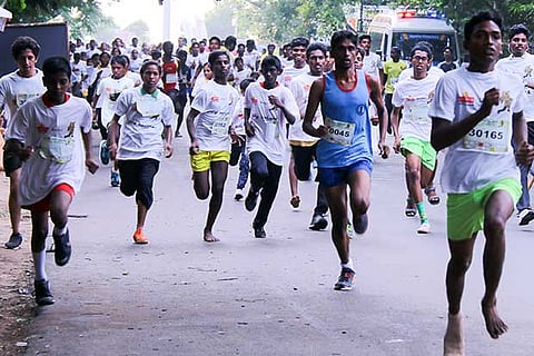 Runners at the Chennai edition of the World Tamil Marathon at Elliot?s Beach, Besant Nagar on Sunday