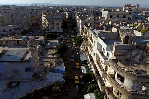 A general view taken with a drone shows part of the rebel-held Idlib city, Syria