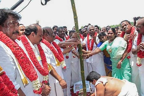 Edappadi K Palaniswami and other leaders take part in pandhakal installation function in Chennai