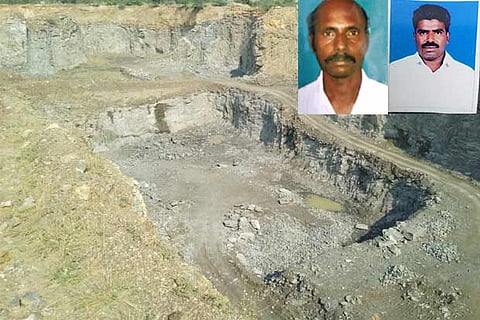 The stone quarry at Melur, where two persons, (inset) Arumugam and Palanivel, died in an explosion