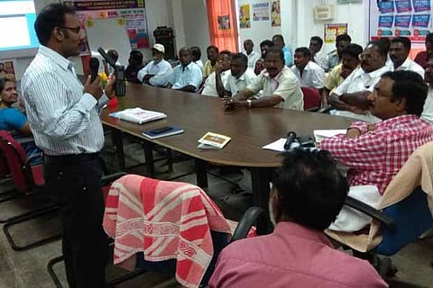 BSNL officials briefing the fishermen in Thoothukudi on Sunday