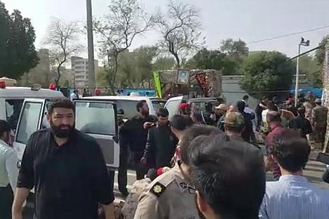 A general view of the attack during the military parade in Ahvaz, Iran