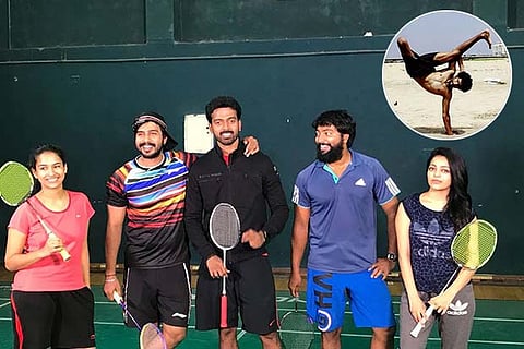 L to R: Misha, Vishnu, Vikranth, Kalaiyarasan and Janani ; Manikandan while B-boying