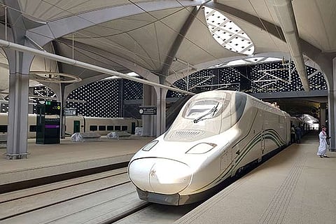 Train stops at the new KAEC station of the Haramain speed train at King Abdullah Economic City