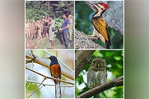 Bird watchers, accompanied by Forest department staff, click pictures inside the Amirthi forest