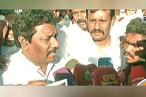 Tiruvadanai MLA Karunas addressing reporters in Vellore on Saturday