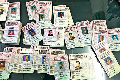 The flying squad officials were on a vehicle check at the Medavakkam main road when they seized the cards